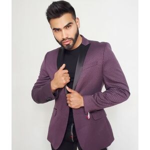 NEW JF J.Ferar Notch Lapel Single Button Leaf Print Slim Fit Blazer 42 R